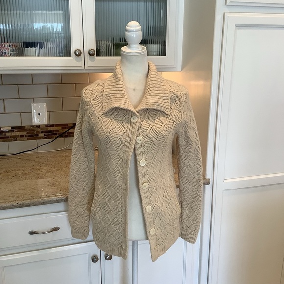 Express Hand Knit Cardigan Size Medium Cream Wool and Alpaca - Picture 1 of 10